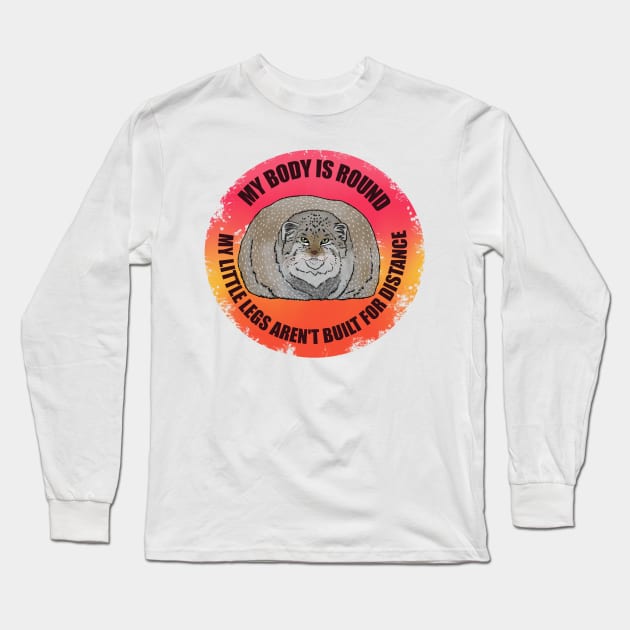 Round Pallas Cat Sunset Retro Long Sleeve T-Shirt by TrapperWeasel